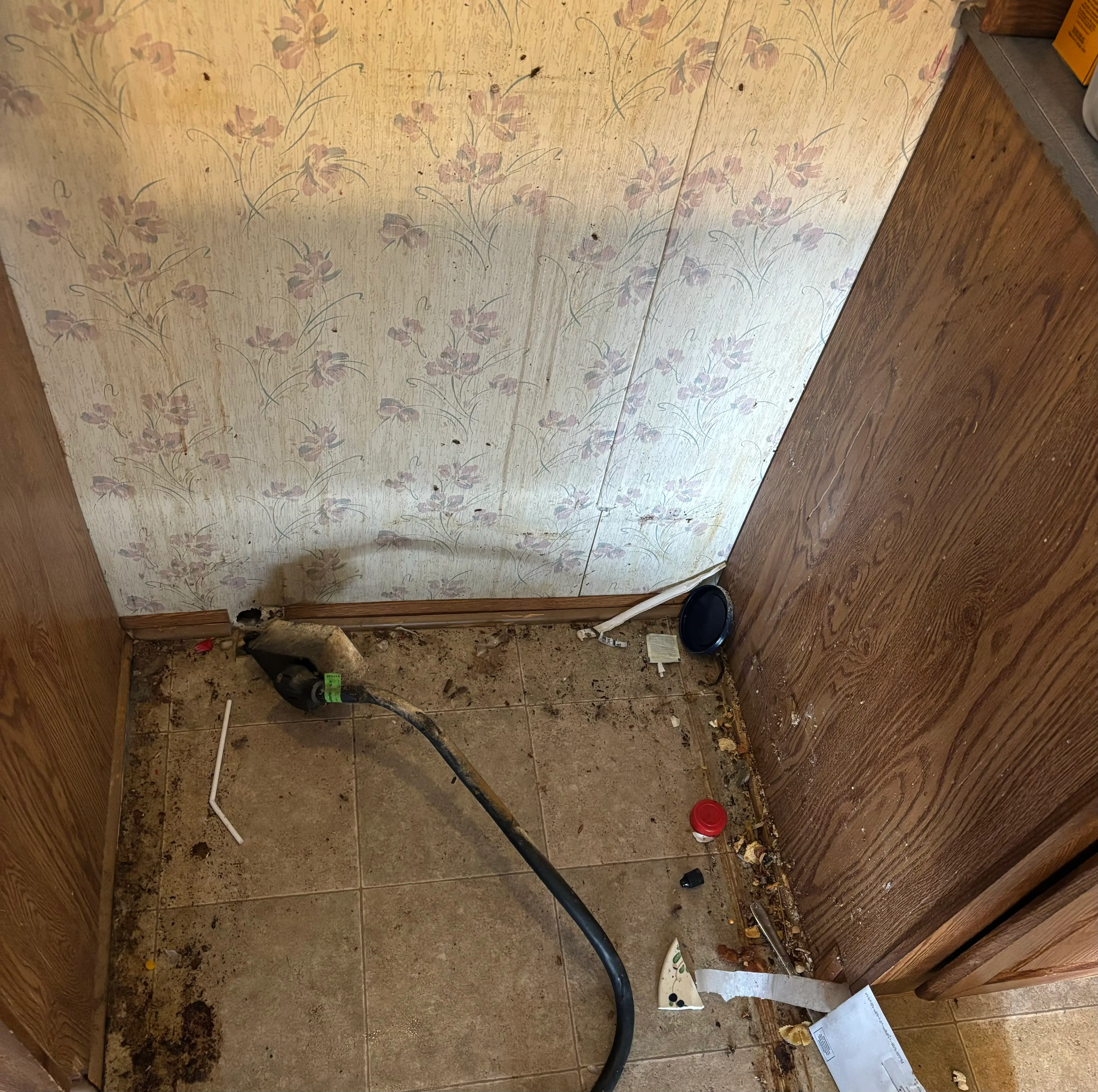 Before: Behind oven cleanup